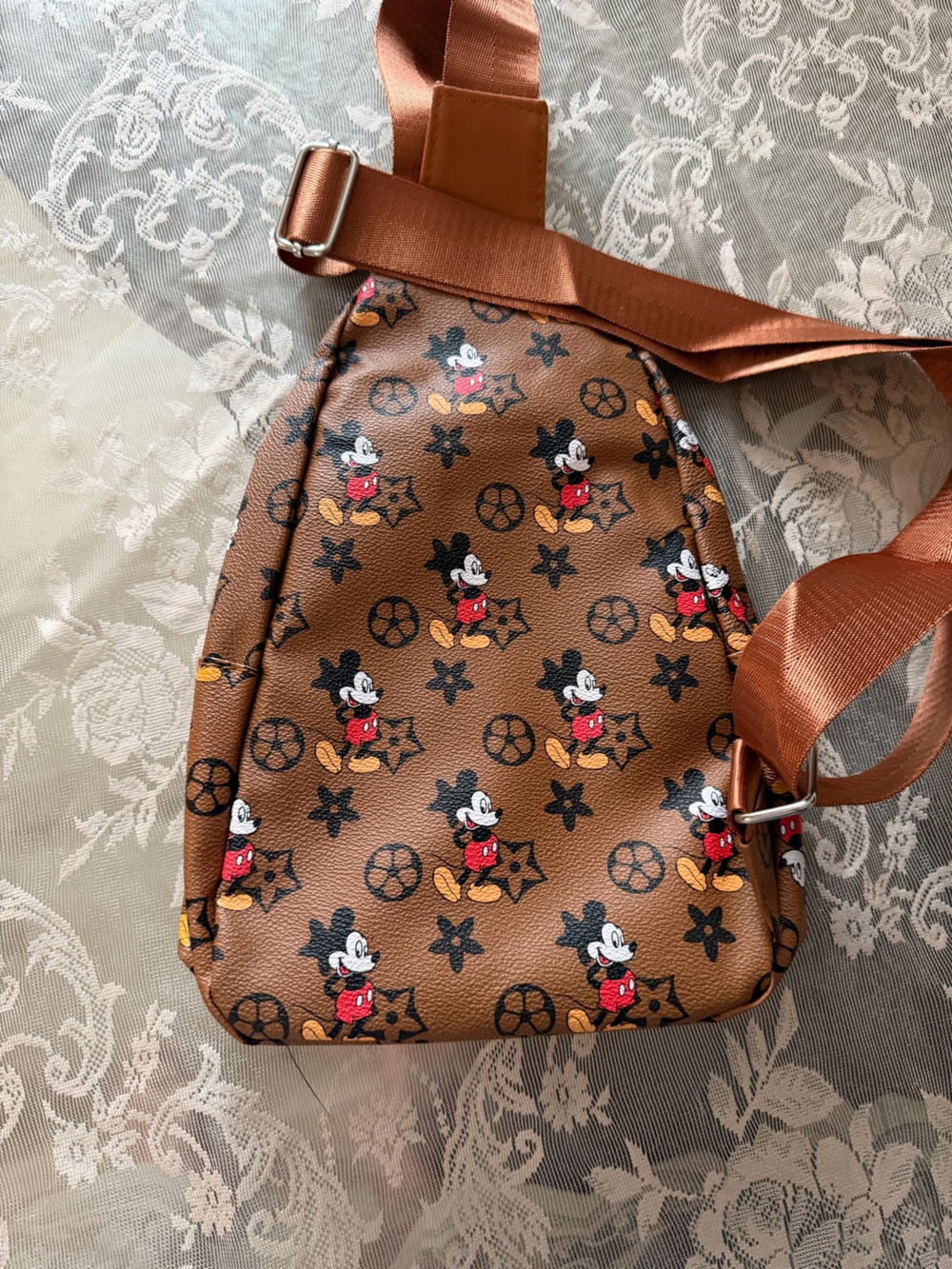 Brown Mickey Mouse Print Crossbody/Sling Bag - Picture 5 of 7